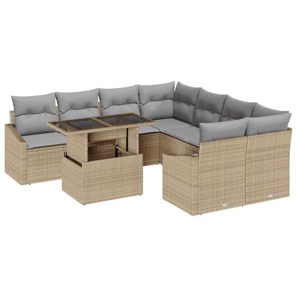 vidaXL Garten-Sofa-Set mit Speicher 9 pcs Beige Poly Rattan