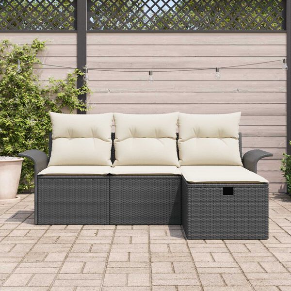 vidaXL Gartensofa-set mit Kissen mit Speicher 4 pcs Poly Rattan