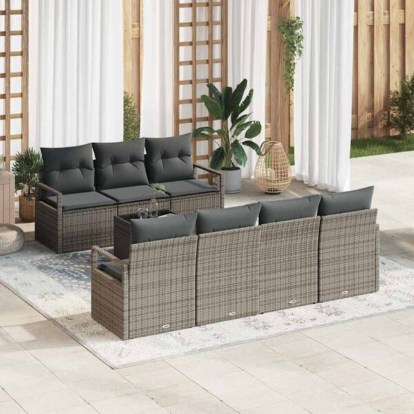 vidaXL Garten-Sofa-Set 8 pcs Grau Poly-Rattan und Stahl und Glas