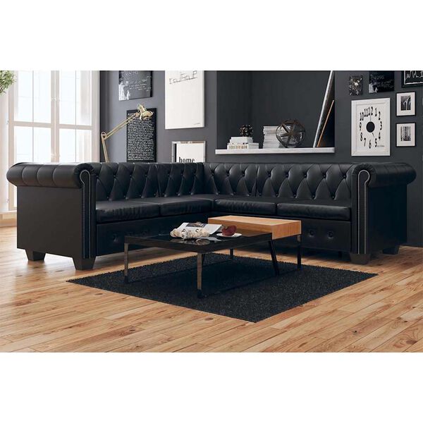 vidaXL Chesterfield-Ecksofa 5-Sitzer Kunstleder Schwarz
