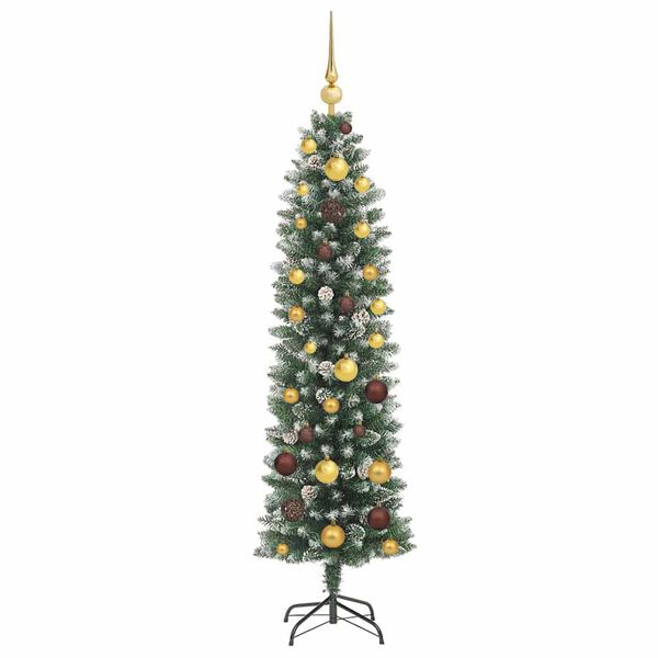 vidaXL K&uuml;nstlicher schlanker Weihnachtsbaum Gr&uuml;n und Wei&szlig; 150 cm