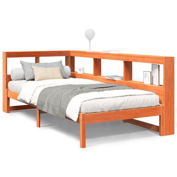 vidaXL Massivholzbett mit Regal ohne Matratze Wachsbraun 90x200 cm