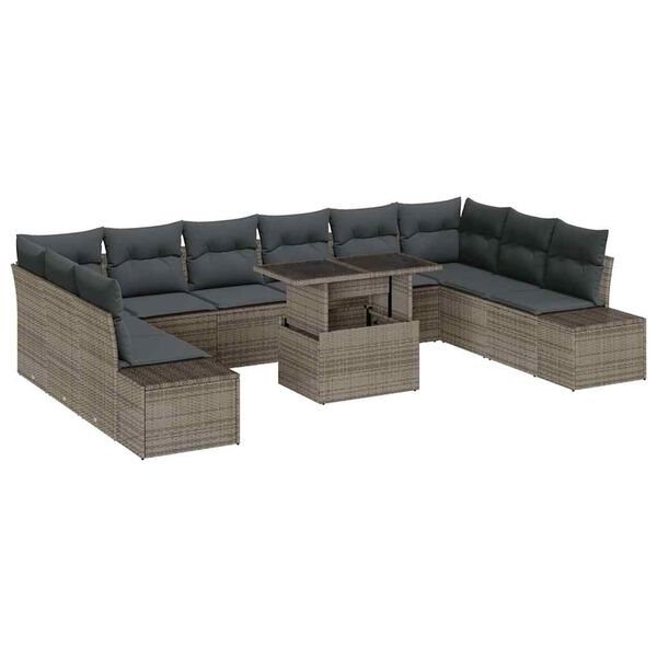 vidaXL Gartensofa-set mit Kissen mit Speicher 11 pcs Grau Poly-Rattan