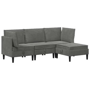 vidaXL Wohnzimmergarnitur mit Kissen 4 pcs Dunkelgrau Samt