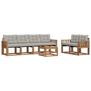 vidaXL Outdoor-Sofagarnitur mit Kissen 7 pcs Nat&uuml;rlich und Hellgrau