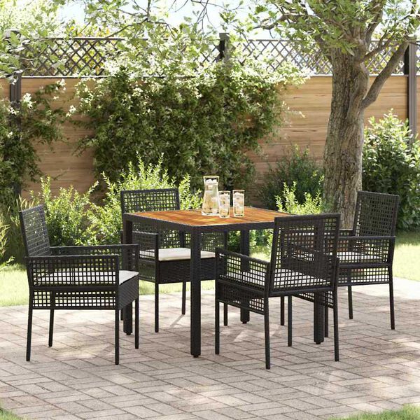 vidaXL Garten Essgruppe 5 pcs Schwarz Poly-Rattan