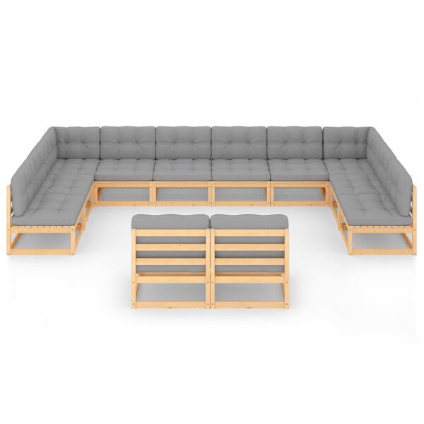 vidaXL 12-tlg. Garten-Lounge-Set mit Kissen Massivholz Kiefer