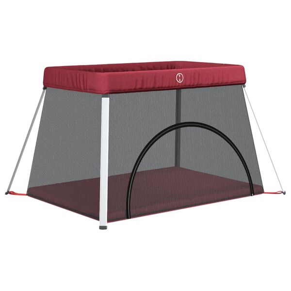 vidaXL Baby-Laufstall mit Matratze Rot Leinenstoff