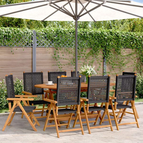 vidaXL Gartenstuhl Verstellbar 8 Stk. Schwarz Poly Rattan Massivholz