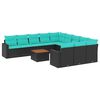 vidaXL 12-tlg. Garten-Sofagarnitur mit Kissen Schwarz Poly Rattan