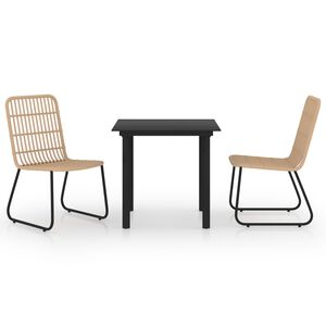 vidaXL 3-tlg. Garten-Essgruppe Poly Rattan und Glas