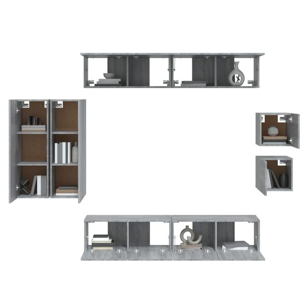 vidaXL 8-tlg. TV-Schrank-Set Grau Sonoma Holzwerkstoff