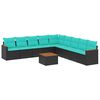 vidaXL 10-teiliges Gartensofa-Set mit Kissen, schwarzes Polyrattan