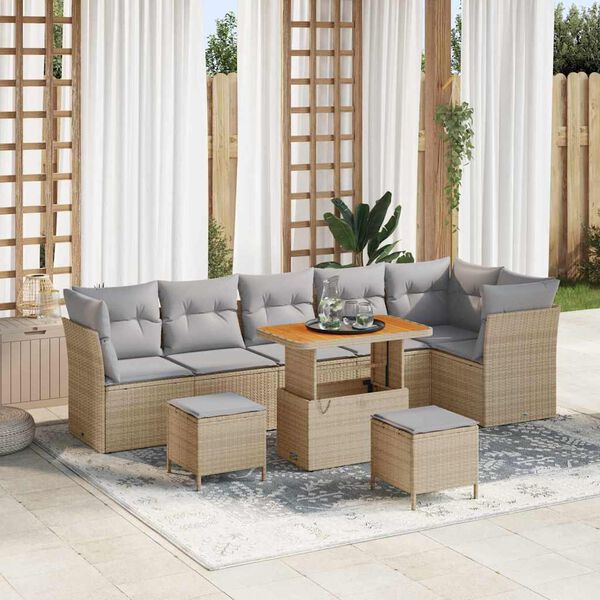 vidaXL Garten-Sofa-Set mit Kissen 9 pcs Beige und Hellgrau