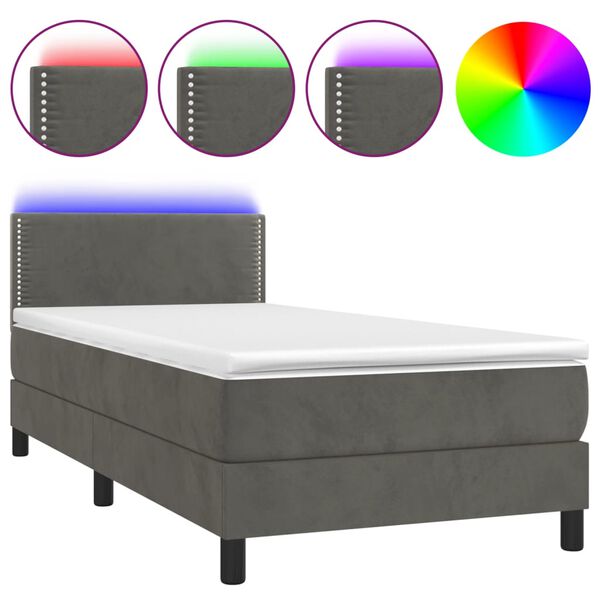 vidaXL Boxspringbett mit Matratze & LED Dunkelgrau 90x200 cm Samt