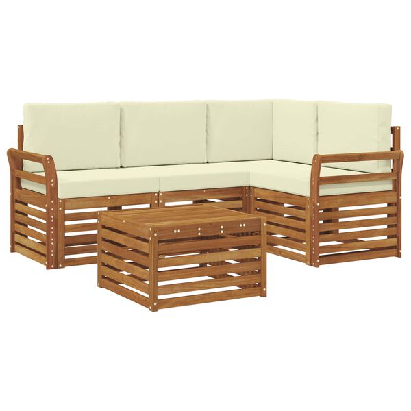 vidaXL Outdoor-Sofagarnitur 5 pcs Natur und Creme Massivholz Akazie