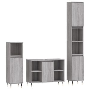 vidaXL 3-tlg. Badm&ouml;bel-Set Grau Sonoma Holzwerkstoff