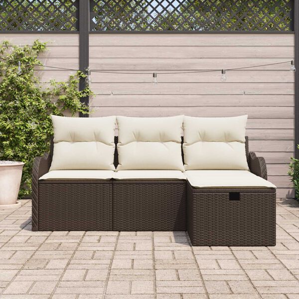 vidaXL Gartensofa-set mit Kissen 4 pcs Braun und Creme Poly-Rattan