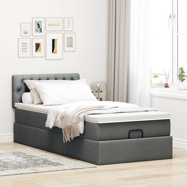 vidaXL Ottoman-Bett mit Matratze Dunkelgrau 90x200 cm Stoff
