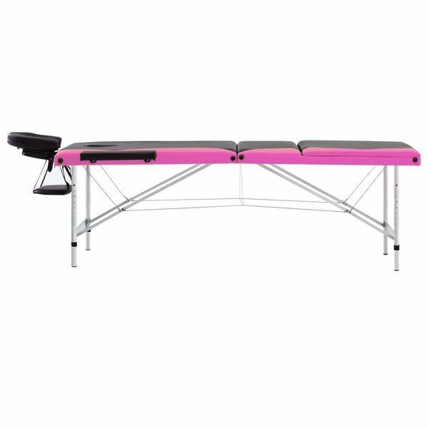 vidaXL Massageliege Klappbar 3-Zonen Aluminiumgestell Schwarz und Rosa