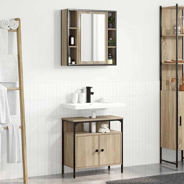 vidaXL Badezimmerm&ouml;bel-Set mit Regal mit T&uuml;r 2 pcs Braun Holzwerkstoff