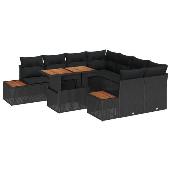 vidaXL Garten-Sofa-Set mit Speicher 9 pcs Schwarz Poly Rattan