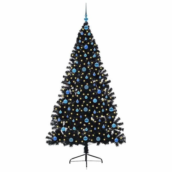 vidaXL K&uuml;nstlicher vorbeleuchteter Weihnachtsbaum Schwarz 210 cm PVC