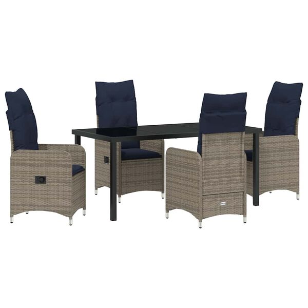 vidaXL Tisch- und Stuhlset mit Kissen 5 pcs Grau PE-Rattan