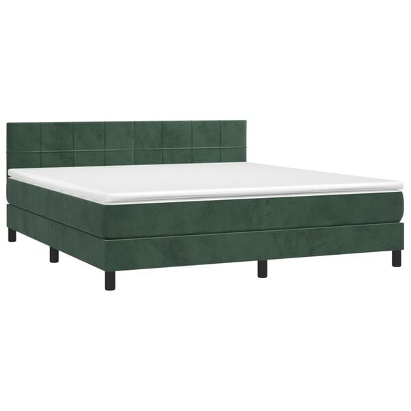 vidaXL Boxspringbett mit Matratze & LED Dunkelgr&uuml;n 180x200 cm Samt