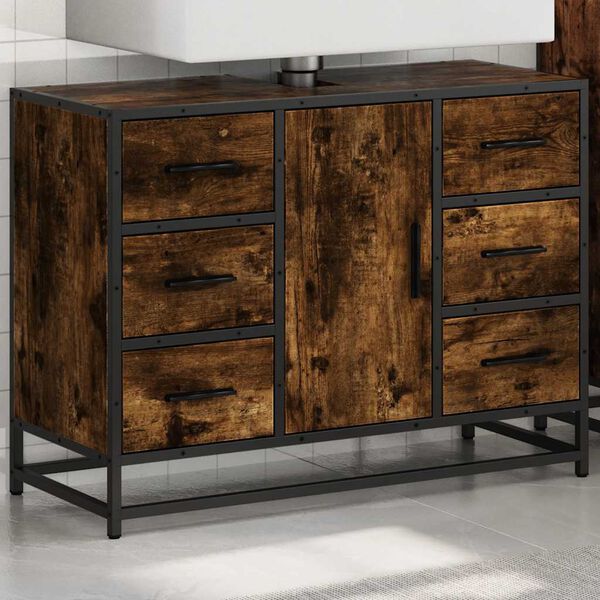 vidaXL Waschbeckenunterschrank R&auml;uchereiche 80x33x60 cm Holzwerkstoff