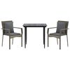 vidaXL 3-tlg. Garten-Essgruppe mit Kissen Schwarz und Grau Poly Rattan