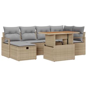 vidaXL Gartensofa-set mit Kissen mit Speicher 7 pcs Beige Poly-Rattan
