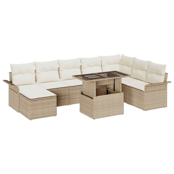 vidaXL Sofa Set mit Kissen 9 pcs Beige Poly-Rattan
