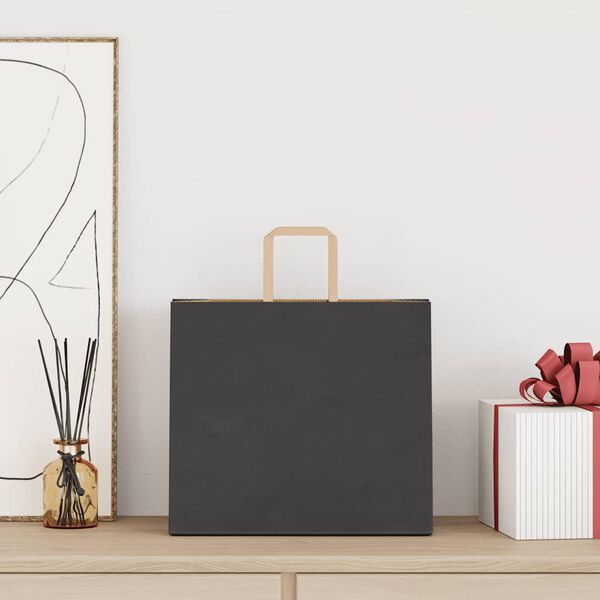 vidaXL Papiertragetaschen 250 Stk. mit Henkeln Schwarz 32x22x28 cm