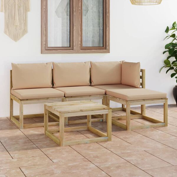 vidaXL 5-tlg. Garten-Lounge-Set mit Beige Kissen