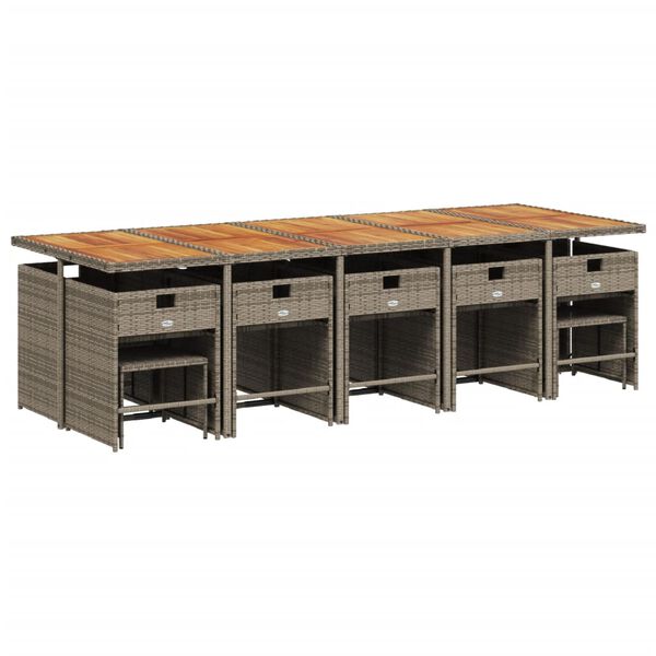 vidaXL 15-tlg. Garten-Essgruppe mit Kissen Grau Poly Rattan