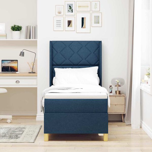 vidaXL Boxspringbett mit Matratze mit Kopfteil Blau 80 x 200 cm Stoff