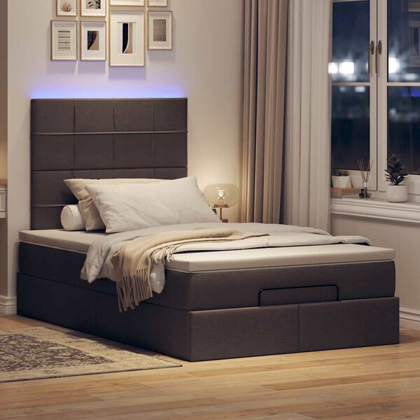 vidaXL Ottoman-Bett mit Matratze & LEDs Dunkelbraun 120x190 cm Stoff