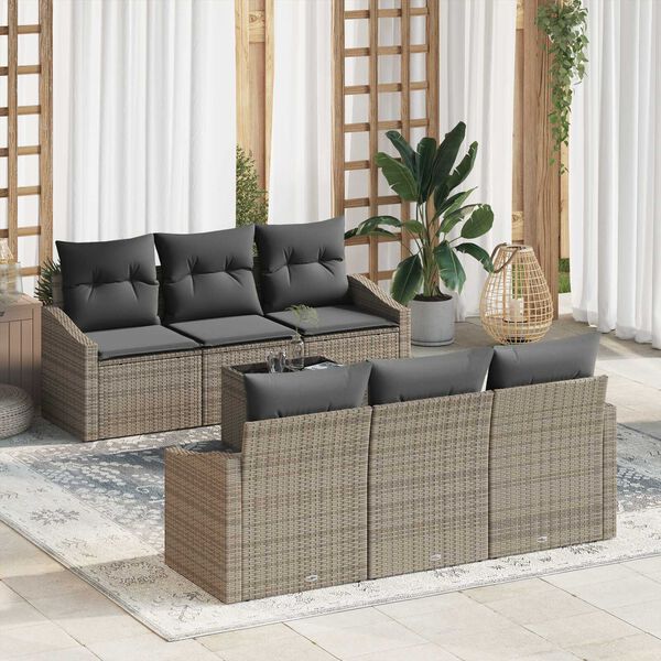 vidaXL Sofa Set mit Kissen mit Kissen 7 pcs Grau Poly-Rattan