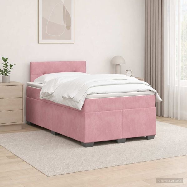 vidaXL Boxspringbett mit Matratze mit Kopfteil Rosa 120 x 190 cm Samt