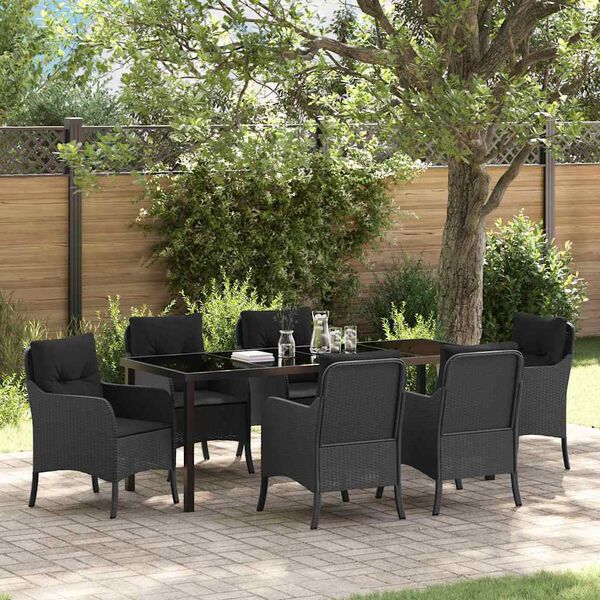 vidaXL Garten Essgruppe mit Kissen 7 pcs Schwarz Poly-Rattan