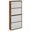 vidaXL Schuhschrank mit Spiegel 4 F&auml;cher R&auml;uchereiche 63x17x134 cm