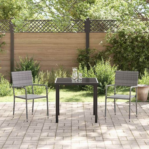 vidaXL Garten Essgruppe mit Kissen 3 pcs Grau Poly-Rattan
