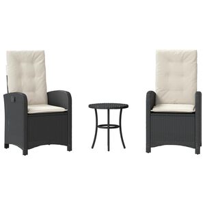 vidaXL 3-tlg. Bistro-Set mit Kissen Schwarz Poly Rattan