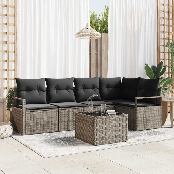 vidaXL Garten-Sofa-Set mit Kissen mit Speicher 6 pcs Hellgrau