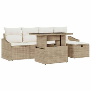 vidaXL Garten-Sofa-Set mit Kissen mit Speicher 6 pcs Beige Poly Rattan