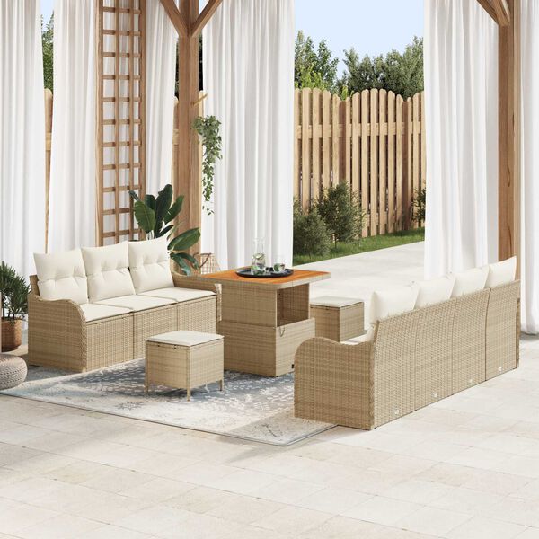vidaXL Garten-Sofa-Set mit Kissen mit Speicher 10 pcs Beige und Creme