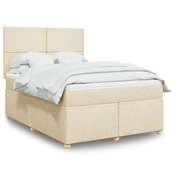 vidaXL Boxspringbett mit Matratze Creme 140x200 cm Stoff