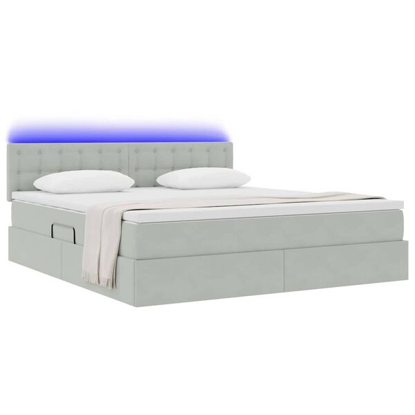 vidaXL Bett mit Stauraum und LED mit LED Hellgrau 180 x 200 cm Samt