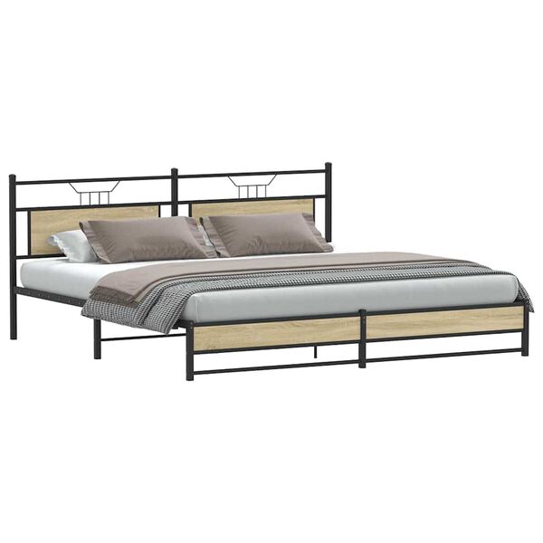 vidaXL Metallbett ohne Matratze Sonoma-Eiche 193x201 cm